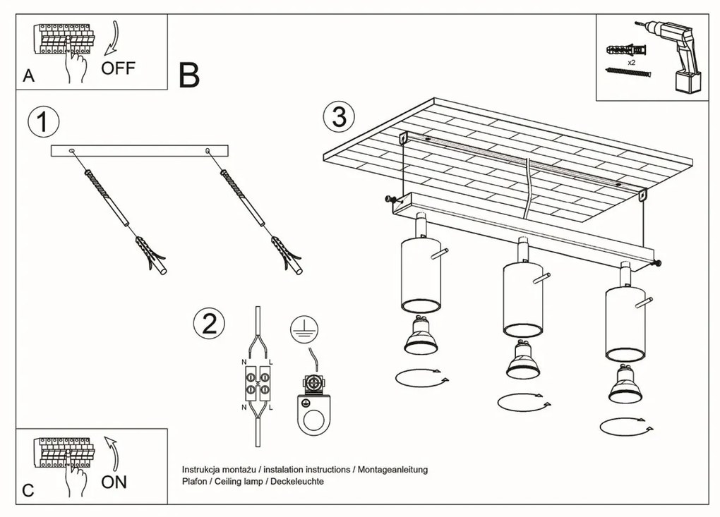 Plafoniera da soffitto in Acciaio 3xGU10 RING 3 Orientabile Grigia