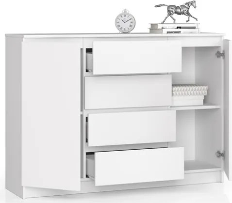 Credenza Soggiorno 2 Ante 4 Cassetti 140x40x100 Artika Bianca