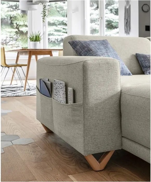 Divano angolare beige allungabile e con contenitore (penisola a destra/a U) Classy Sophie – Miuform