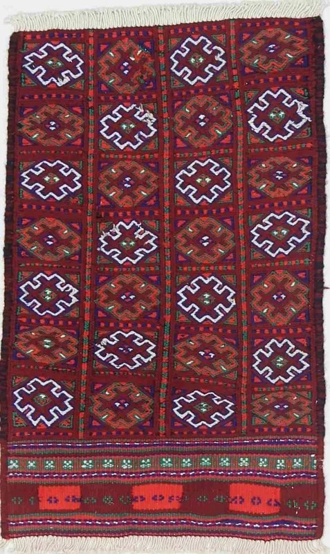 Kilim Tappeto 80 x 50 Rosso (Iran) Tessuto A Mano