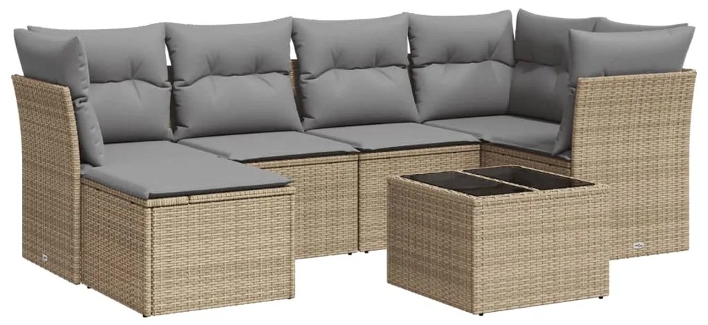 Set divani da giardino 7 pz con cuscini beige in polyrattan