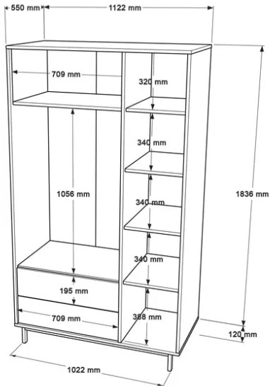 Armadio Guardaroba Con Barra Appendiabiti 3 Ante 2 Cassetti Bianco Ocean