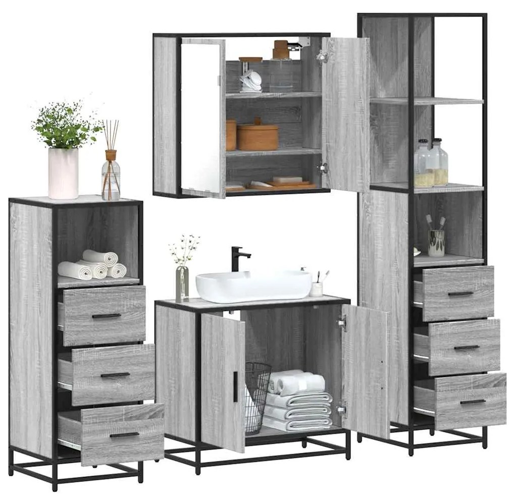 Set Mobili Da Bagno 4 Pz Grigio Sonoma İn Legno Multistrato /