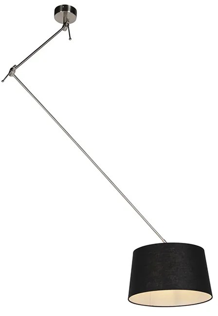 Lampada a sospensione in acciaio con paralume in lino nero 35 cm - Blitz