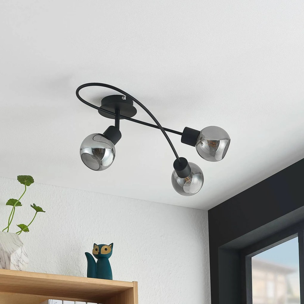 Lindby plafoniera Elaina, 54 cm, a 3 luci, nero/fumo, E14