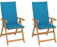 Sedie da Giardino 2 pz con Cuscini Blu in Massello di Teak 3062380