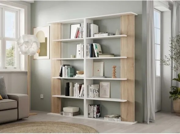 Libreria legno moderna 5 ripiani altezza 180 cm bianco e rovere Alida