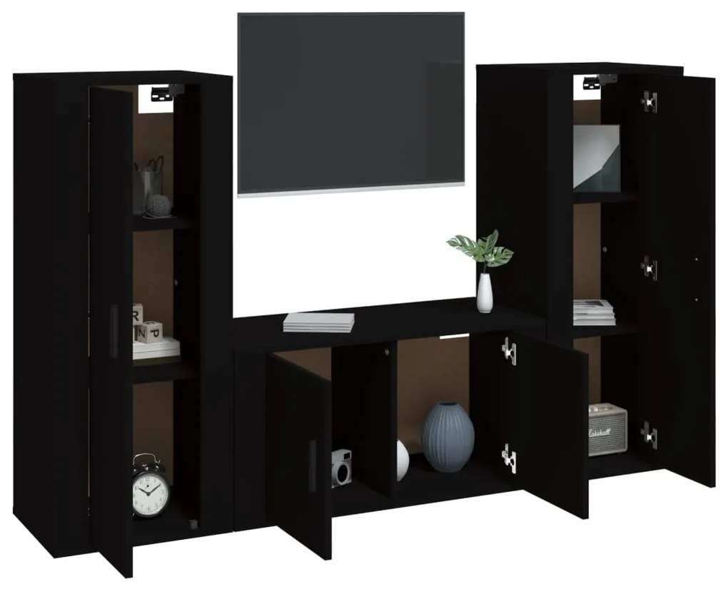 Set Mobili Porta TV 3 pz Nero in Legno Multistrato