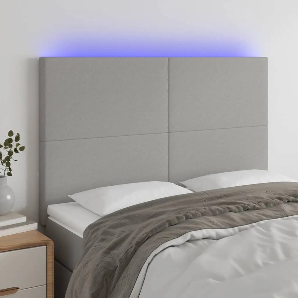 Testiera A Led Grigio Chiaro 144x5x118/128 Cm İn Tessuto /