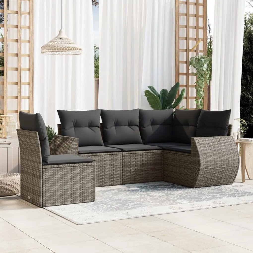 Set divano da giardino 5 pz con cuscini grigio in polyrattan