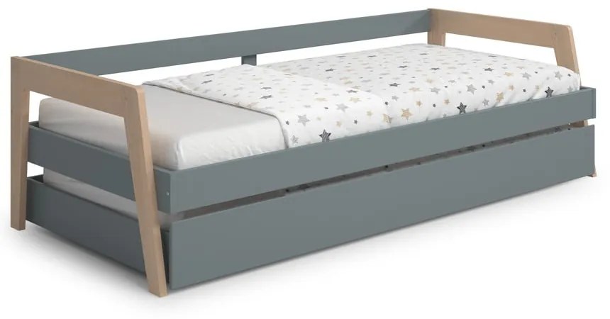 Letto da bambini estraibile verde/verde polveroso in pino massiccio con contenitore con rete inclusa 90x200 cm Carrie – Marckeric