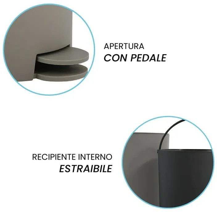 Pattumiera bagno 3 Lt tortora con apertura a pedale Orbix