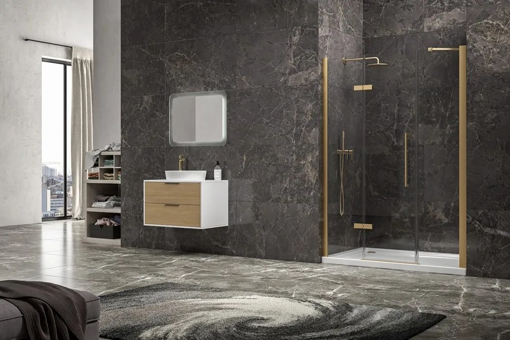 Porta doccia 140 cm battente e 2 fissi oro spazzolato | KT6000G - KAMALU