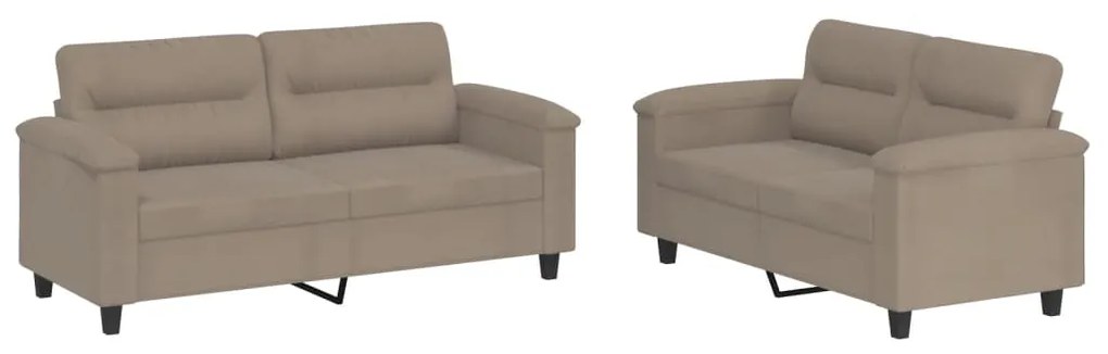 Set divani 2 pz con cuscini tortora in tessuto microfibra