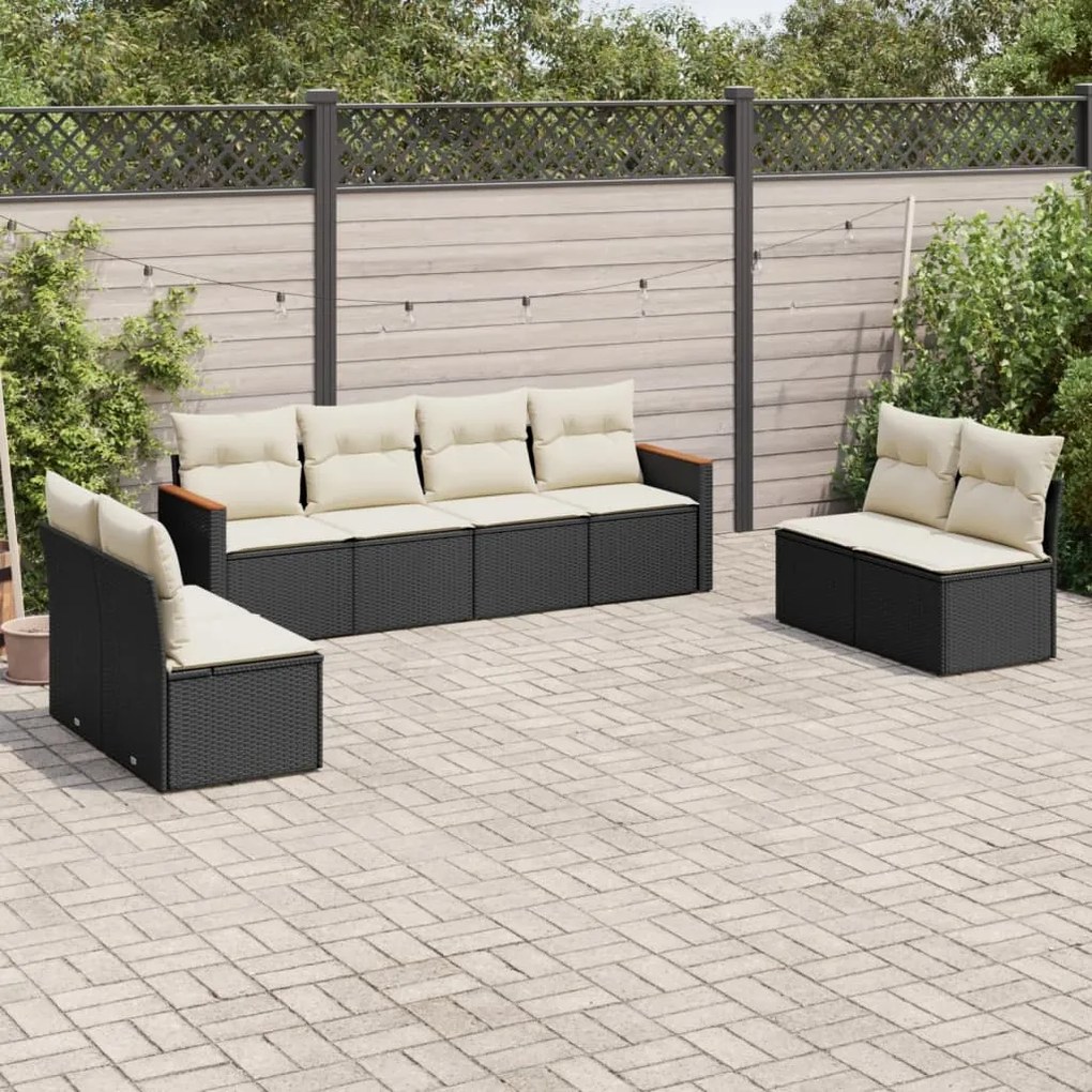 Set divani da giardino con cuscini 8 pz nero in polyrattan