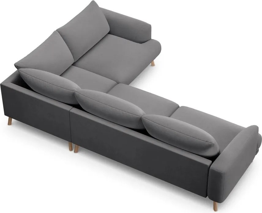 Divano angolare grigio (con penisola a destra/a L) con rivestimento in velluto Naomi – Micadoni