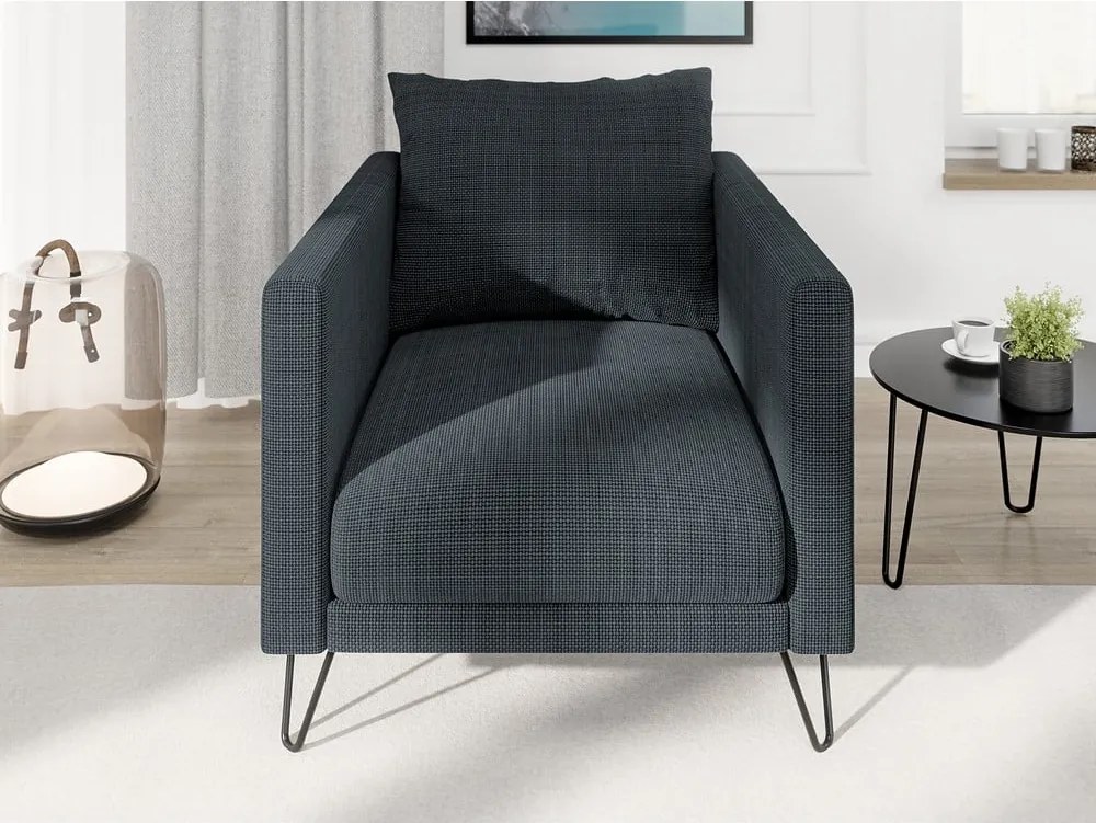 Poltrona grigio scuro con rivestimento in ciniglia Freya – Ropez