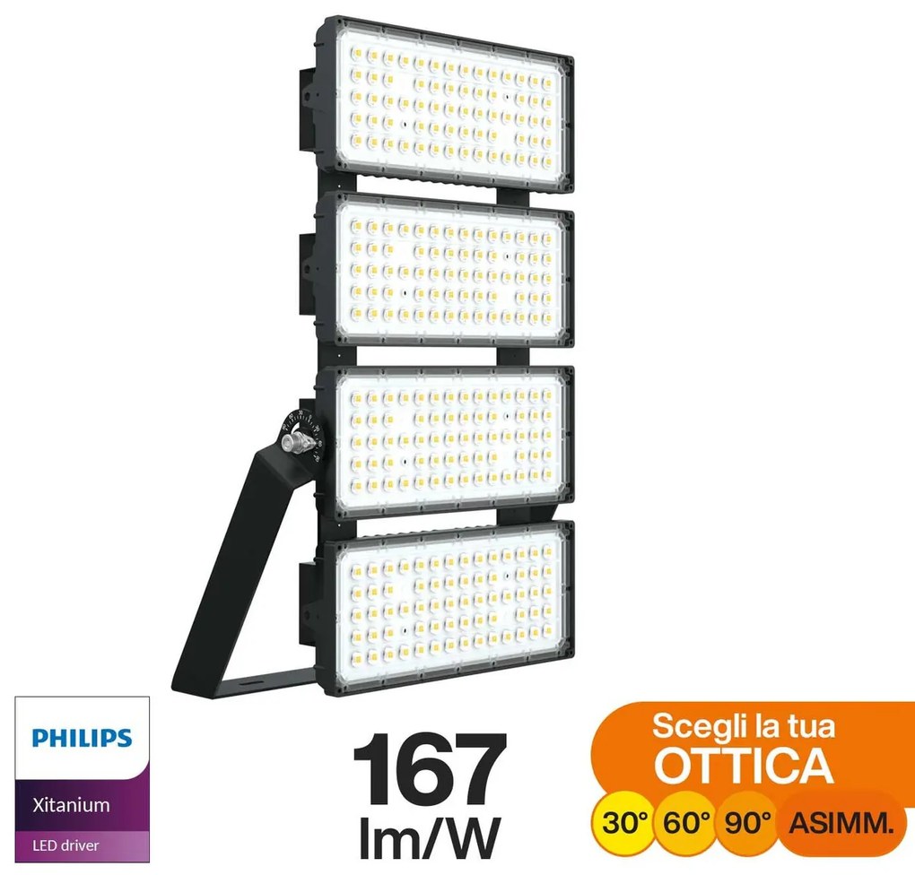 Faro Modulare LED 800W IP66 167lm/W No Flickering con driver Philips Colore Bianco Naturale 4.000K