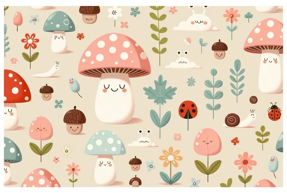 Quadro su tela – Foresta allegra con funghi e animali