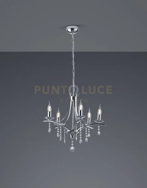 Lucerna lampadario 5 luci metallo cromato e pendagli trasparenti d....