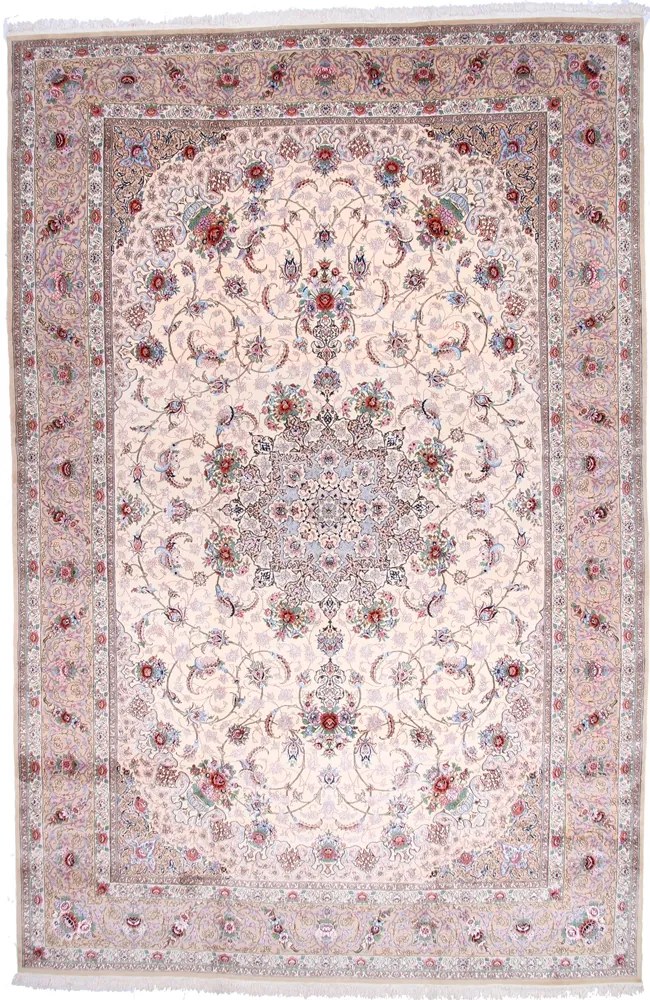 Isfahan Tappeto 600x400 Grigio (Iran) Annodato A Mano