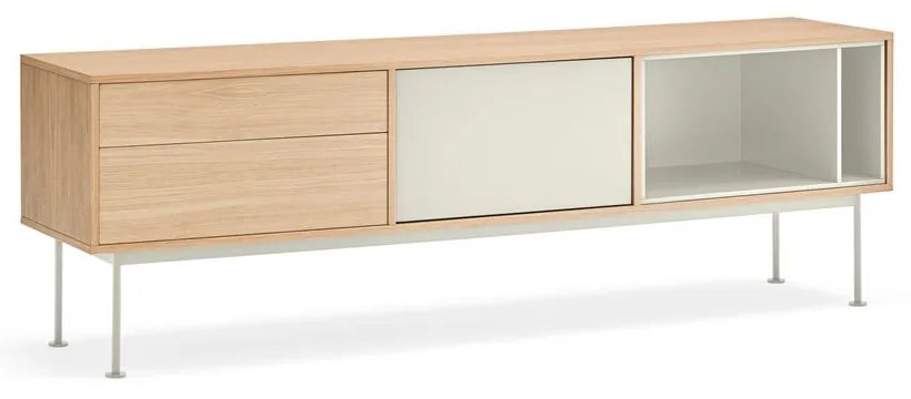 Cassettiera TV bianco crema con impiallacciatura in rovere Yoko - Teulat