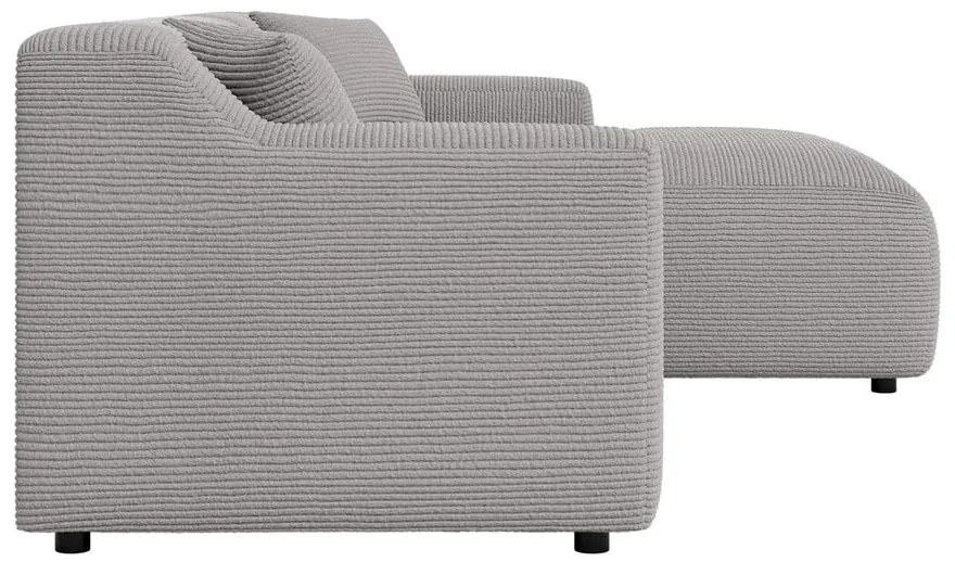 Divano angolare grigio chiaro (con penisola a destra e chaise lounge) rivestito in velluto a coste Martin – Ropez