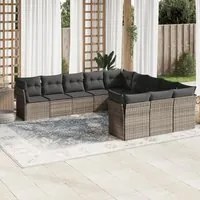 Set Divani da Giardino 11 pz con Cuscini in Polyrattan Grigio 3218412