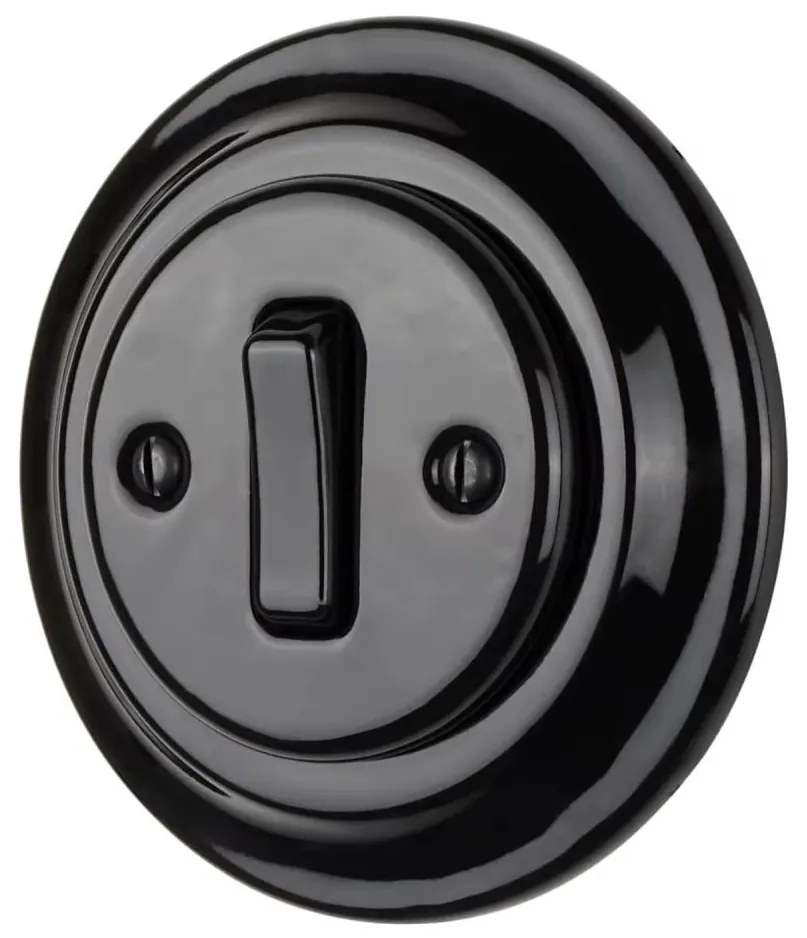 Bohemia-Design - Interruttore singolo in porcellana in stile retrò con cornice, per campanello, nero