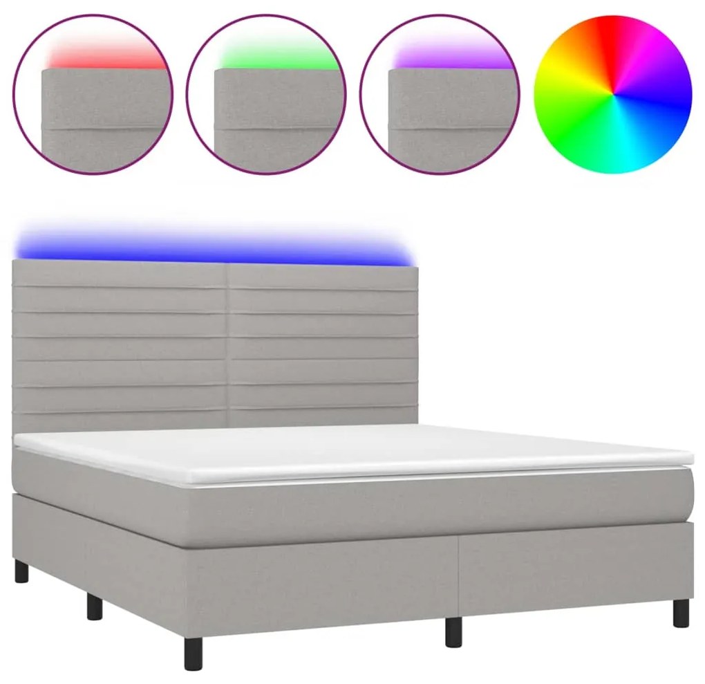 Letto a Molle Materasso e LED Grigio Chiaro 160x200 cm Tessuto