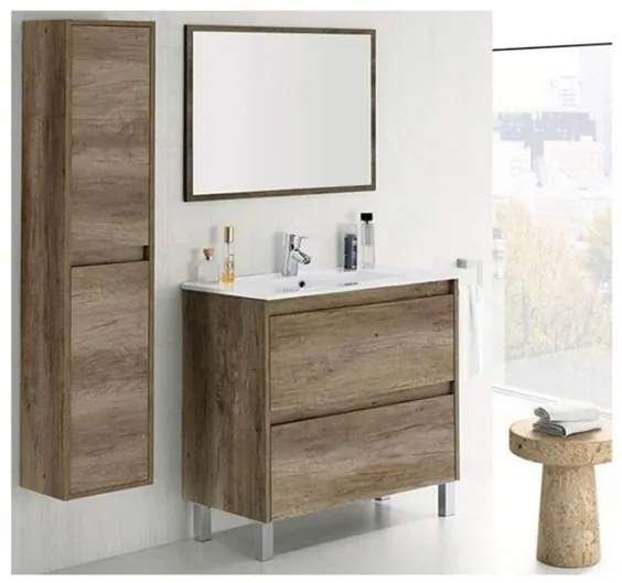 Mobile bagno 80 cm con colonna, lavabo e specchio rovere - Dakota 94611