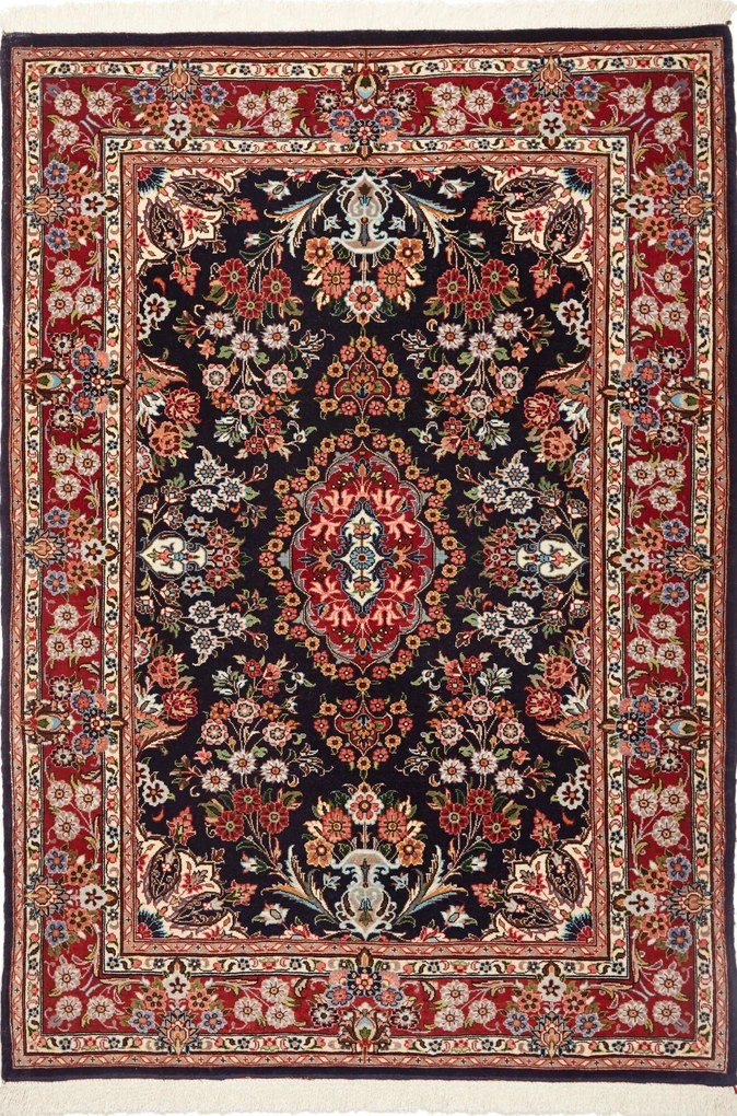 Isfahan Tappeto 140 x 100 Blu (Iran) Annodato A Mano