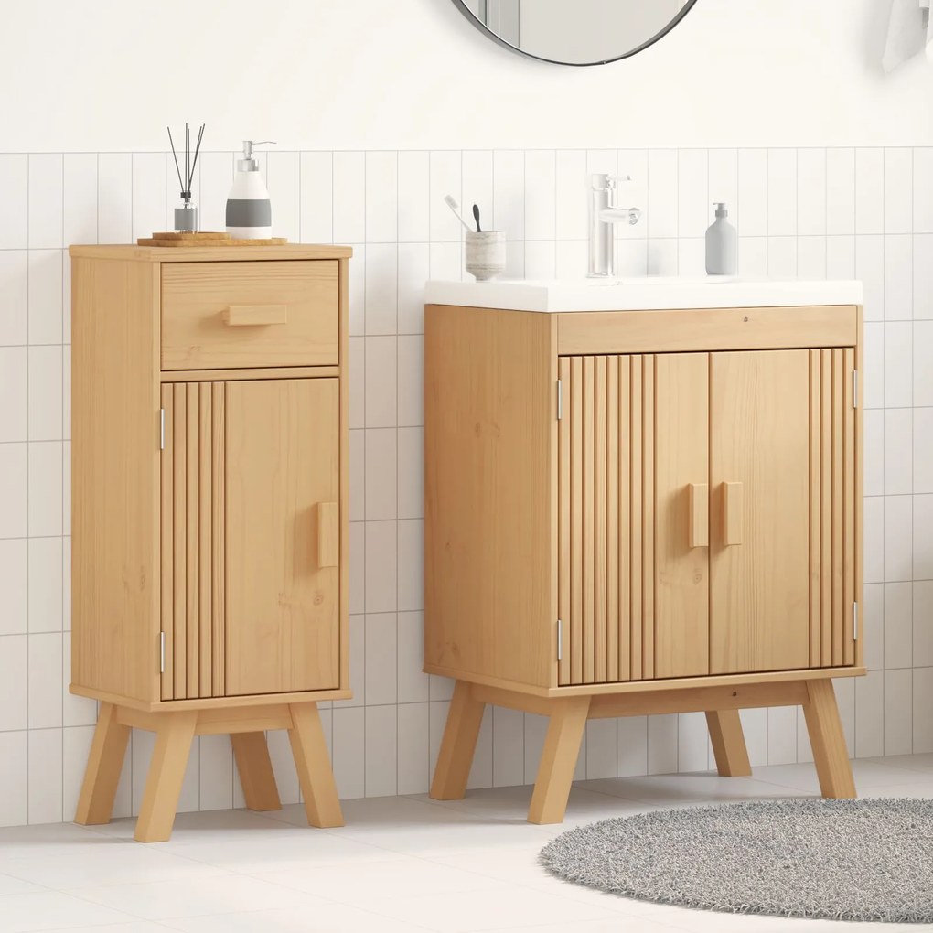 Set di mobili per bagno 2 pezzi in legno massello di pino