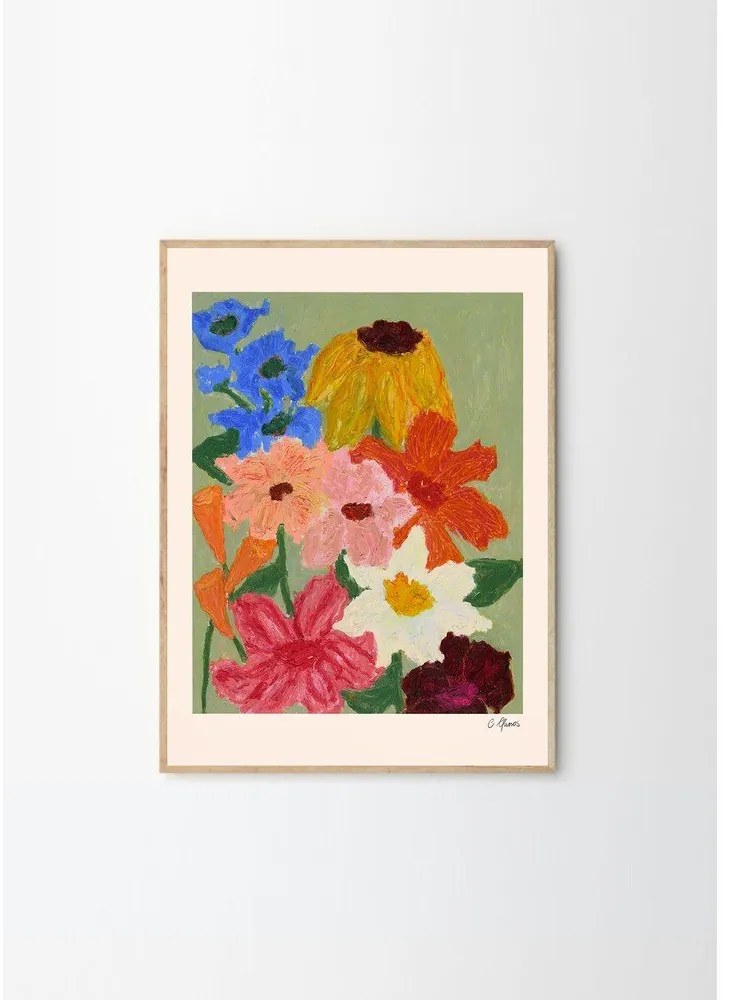 Poster 50x70 cm Flowers on Sage Green – Carla Llanos – The Poster Club