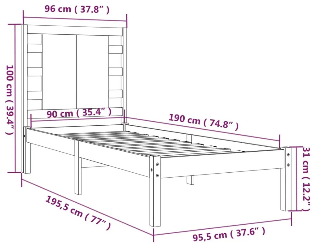 Giroletto Nero in Legno Massello 90x190 cm Single