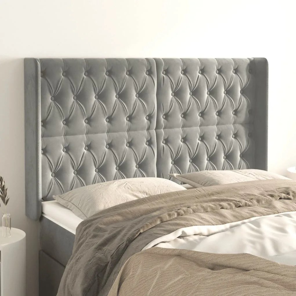 Testiera Ad Orecchio Grigio Chiaro 163x16x118/128 Cm İn Velluto /