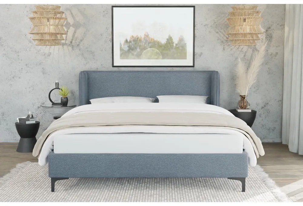 Letto singolo imbottito blu con griglia 90x200 cm Basti - Ropez