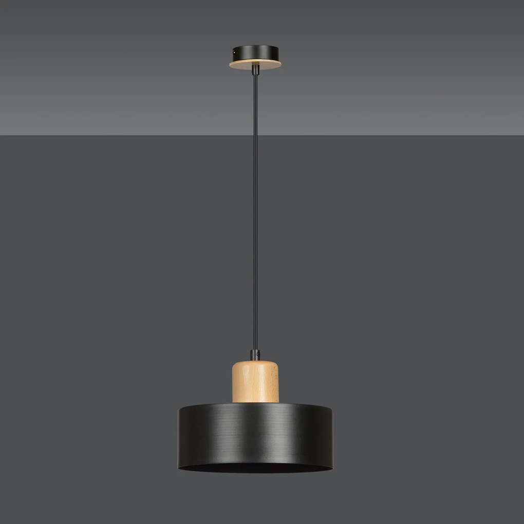 Sospensione Nordica 1 Luce Surya In Acciaio Nero E Legno