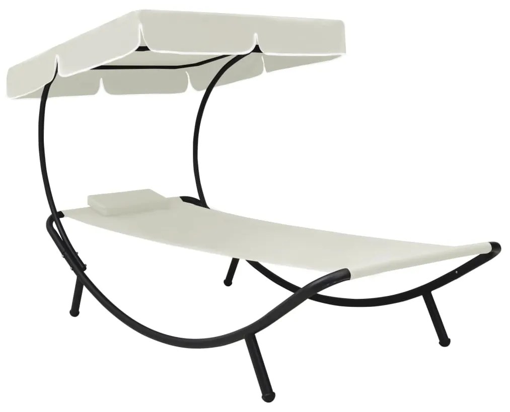Lettino Da Esterno Con Baldacchino E Cuscino Bianco Crema /