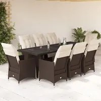 Set Bistr da Giardino 9 pz con Cuscini in Polyrattan Marrone 3277263