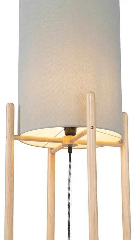 Lampada da terra rustica in legno con paralume grigio - Lengi