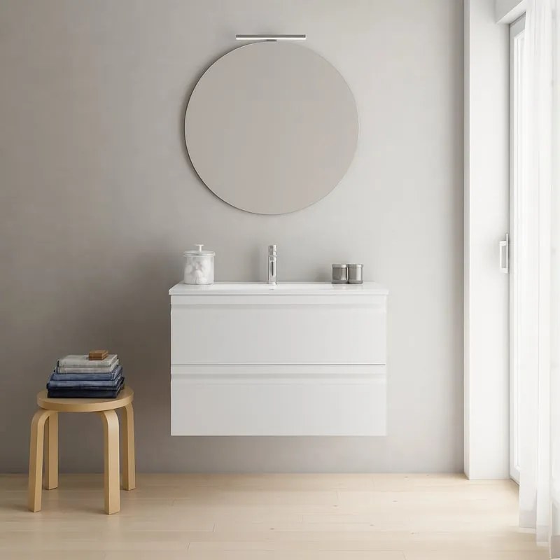 Mobile bagno con lavabo L 80 x H 56 x P 46 cm bianco opaco in mdf 2 cassetti per vasca centrale Pull