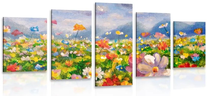 Quadri 5 pezzi – Pittura a olio di fiori selvatici
