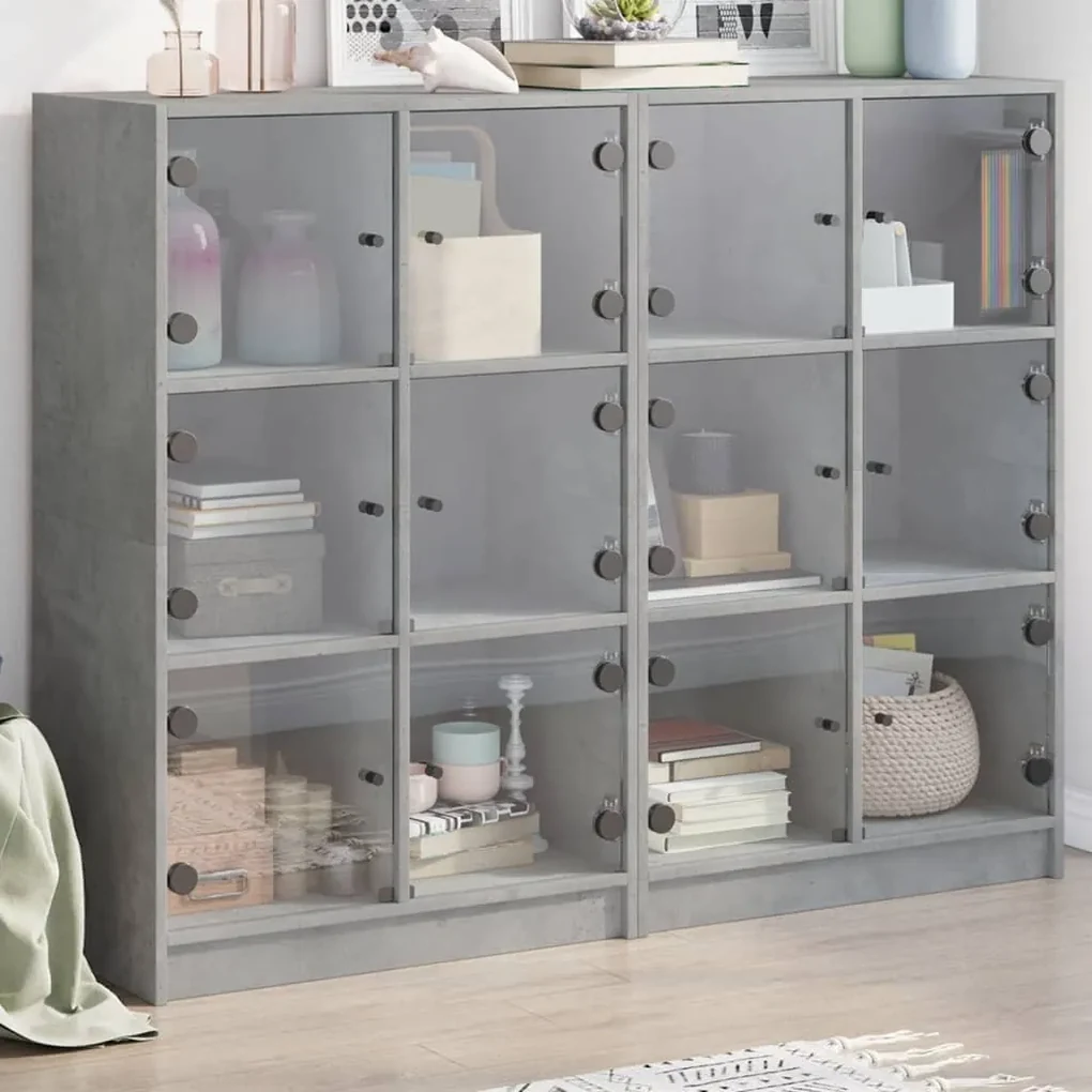 Libreria ante grigio cemento 136x37x109 cm in legno multistrato