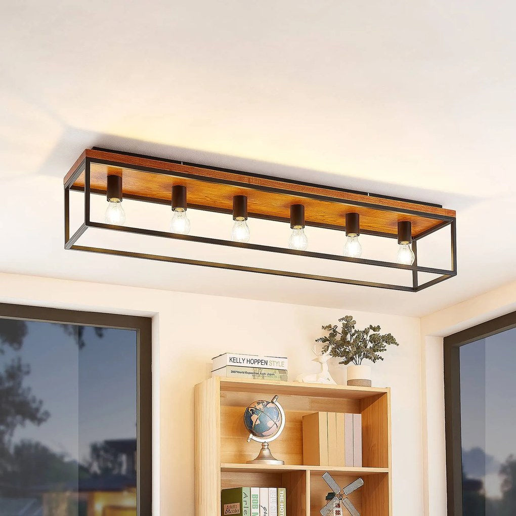 Plafoniera soffitto Miravi Lindby, dimmerabile, Nero, Soggiorno / Sala da pranzo, Legno, Moderno, Plafoniera