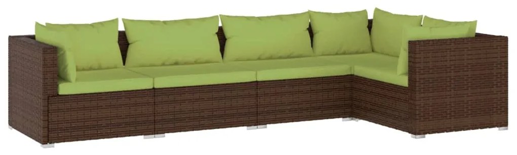 Set Divani da Giardino 5 pz con Cuscini in Polyrattan Marrone