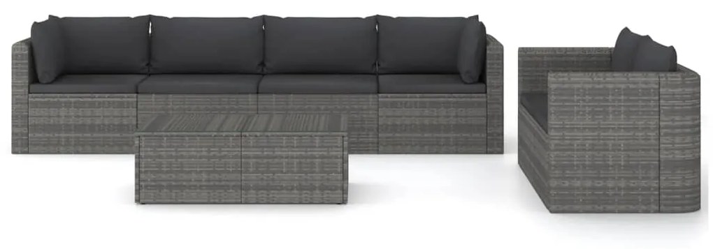 Set divani da giardino 7 pz con cuscini in polyrattan grigio