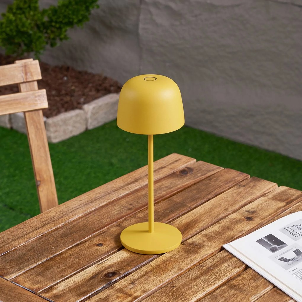 Lindby Lampada da tavolo LED a batteria Arietty, gialla, dimmerabile, IP65