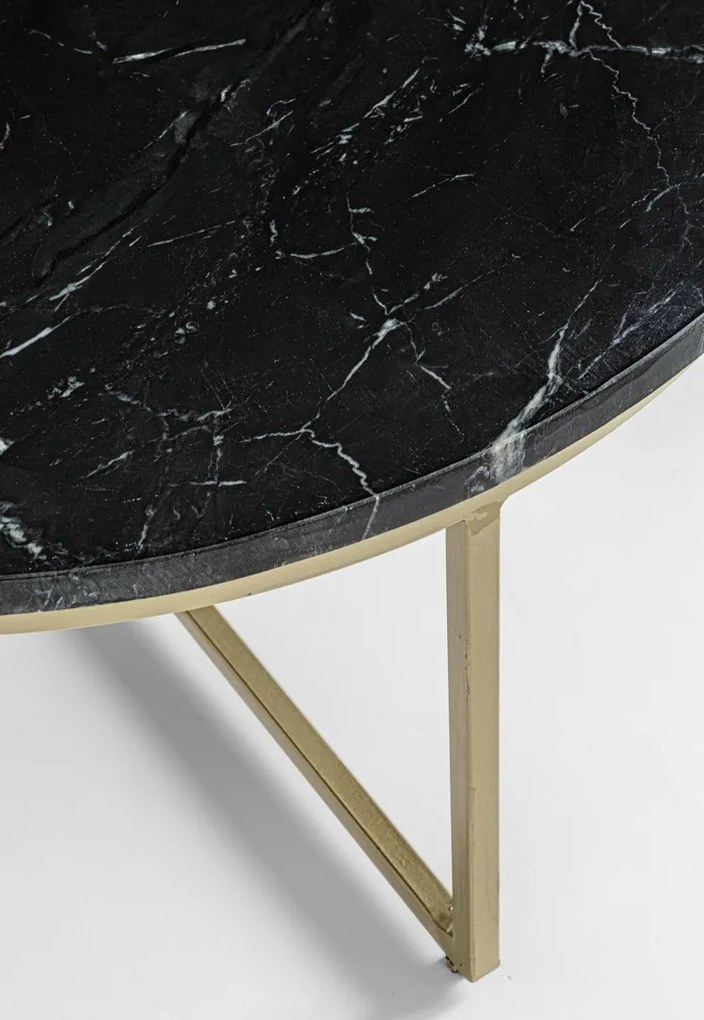 Andrea Bizzotto Prescott tavolino design 67,5 cm con piano in marmo nero e struttura in acciaio verniciato oro