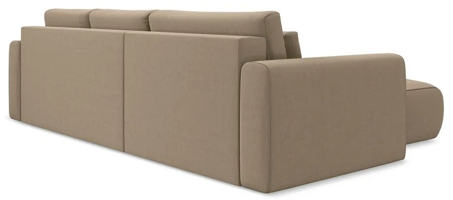 Divano angolare marrone chiaro allungabile/con contenitore (con penisola a sinistra/con chaise lounge) con rivestimento in velluto Kapua – Makamii